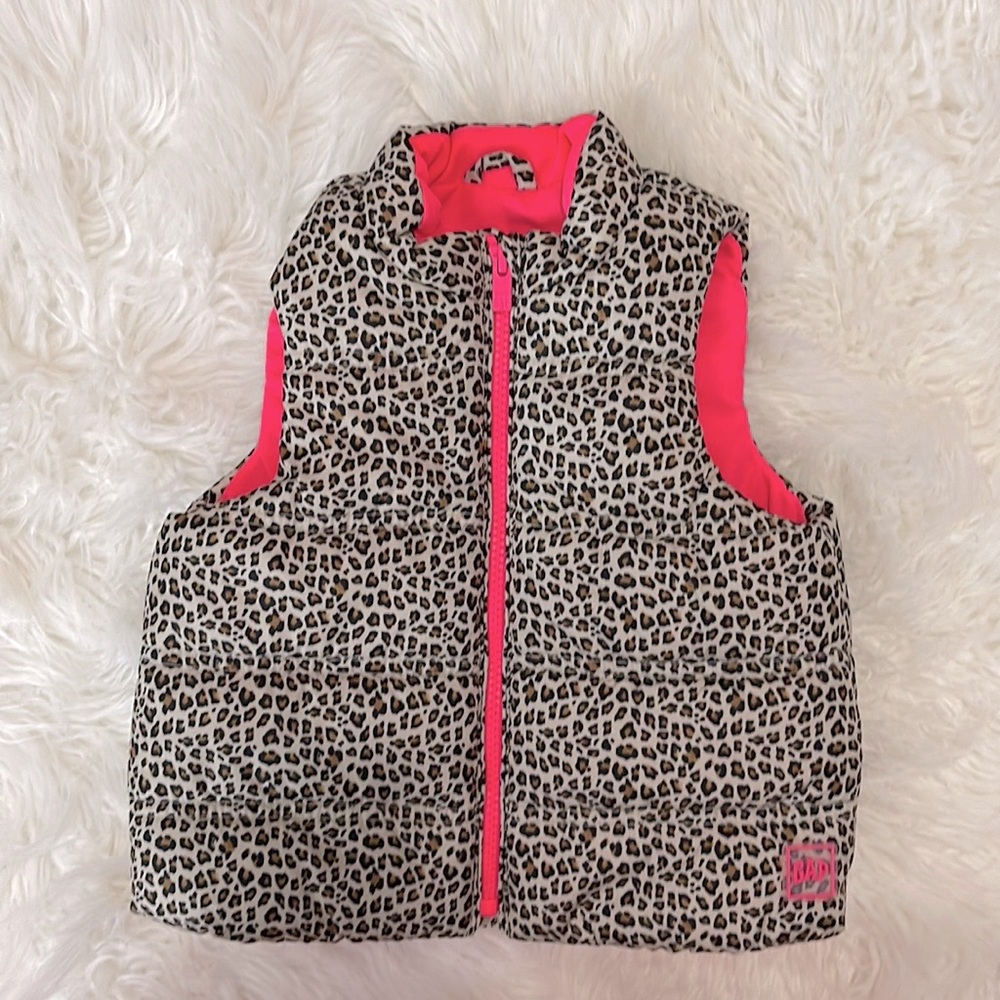 Baby Gap Leopard Print & Pink Sleeveless Puffer Jacket